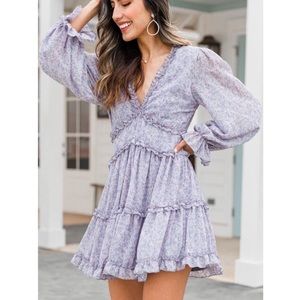 EU Lilac Ditsy Floral Ruffle Long Sleeve MinIDress